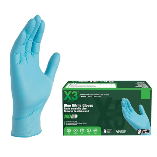 X3 NITRILE DISPOSABLE INDUSTRIAL-GRADE GLOVES, SIZE: MEN M - BLUE New