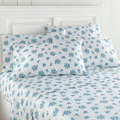 SHAVEL HOME PRODUCTS SEERSUCKER SHEET SET KING, FORGET ME NOT - WHITE/BLUE/GREEN New
