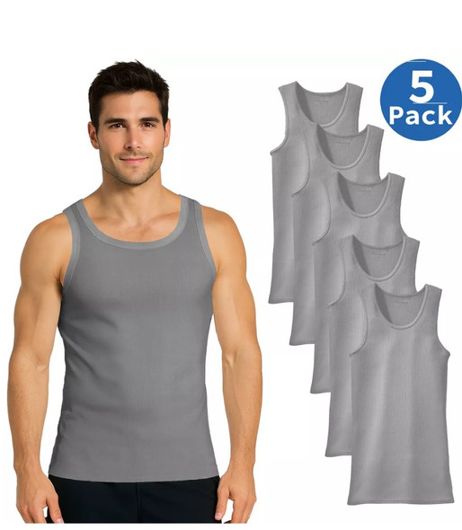 BLU ROCK RIBBED CLASSIC TANK TOPS – 5 PACK - SIZE: MEN S - HEATHER GRAY