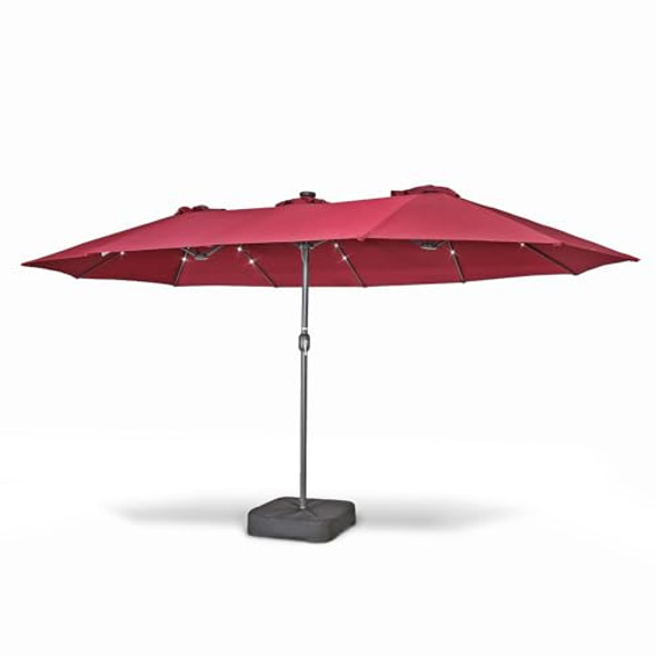 HOME ZONE LIVING 15X9FT DOUBLE HEAD PATIO UMBRELLA WITH BASE - BURGUNDY RED
