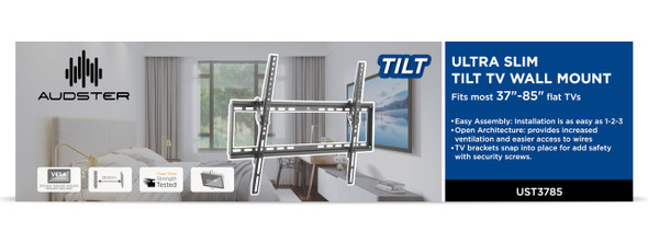 AUDSTER ULTRA SLIM TILT TV WALL MOUNT FITS MOS 27"- 85" FLAT TVS UST3785 - BLACK