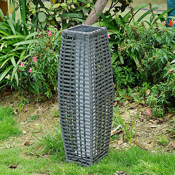 SOLAR RATTAN EFFECT 69CM TALL LED LIGHT OUTDOOR GARDEN FLOOR LAMP LANTERN - GRAY