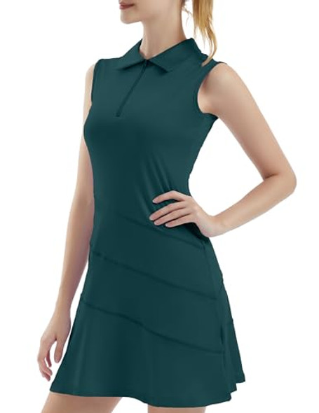 FKEEP Women's Tennis Golf Dresses Zipper V-Neck Sport Activewear