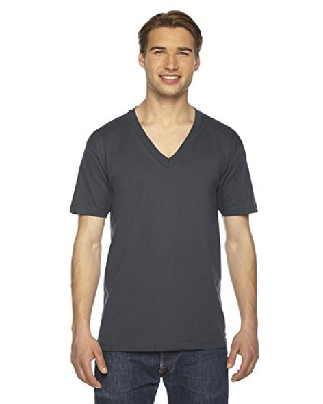 AMERICAN APPAREL UNISEX FINE JERSEY SHORT-SLEEVE V-NECK - SIZE: XL - ASPHALT