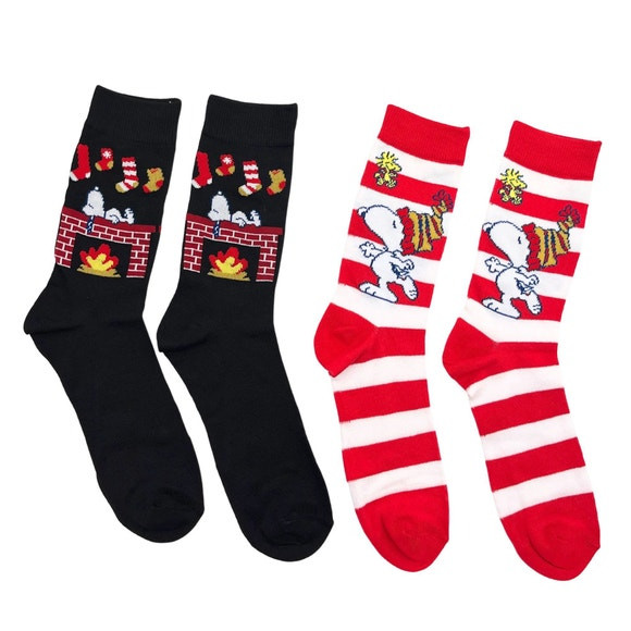 PEANUTS 2 PACK MENS XMAS PEANUT CREW SOCKS IN SIZE 6.5-12 - MULTICOLOR New