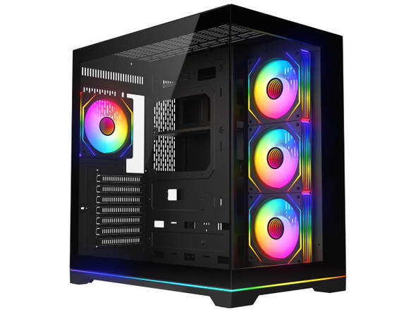 DIYPC ARGB-DC200-BK Black USB3.0 Tempered Glass ATX Dual Chamber Gaming Computer