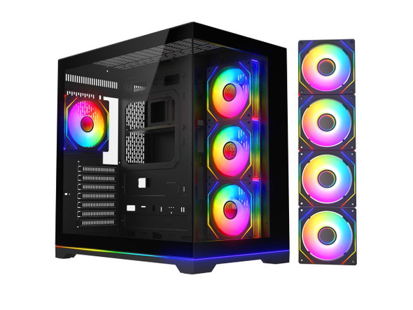 DIYPC ARGB-DC200-BK Black USB3.0 Tempered Glass ATX Dual Chamber Gaming Computer