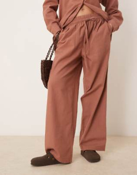 ASOS DESIGN LINEN LOOK PULL-ON PANTS - SIZE: WOMEN L - MOCHA