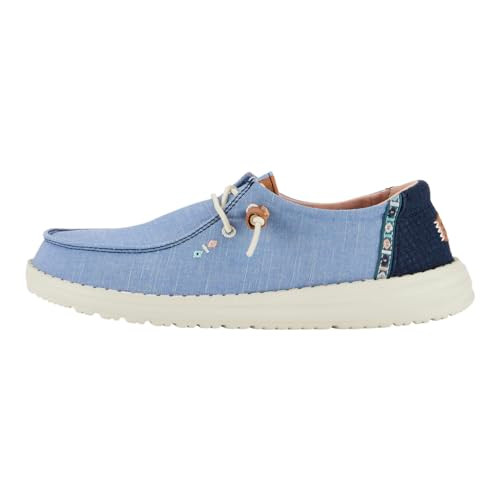 40729  HEY DUDE WENDY CHAMBRAY BOHO SLIP ON CASUAL SHOES WOMEN 6 BLUE