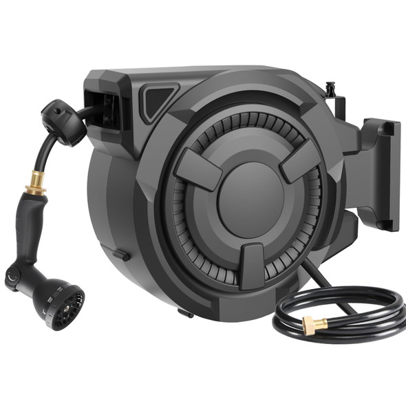 WIKIWIKI RETRACTABLE GARDEN HOSE REEL 1/2 IN X 100 FT WALL MOUNTED - BLACK New