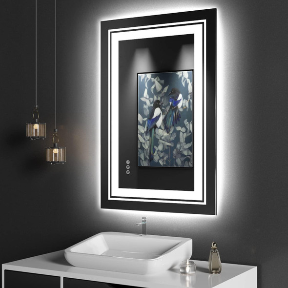 SNOWDOOL LED BATHROOM MIRROR, 24"X36" WITH FRONT AND BACKLIT, ANTI-FOG - WHITE