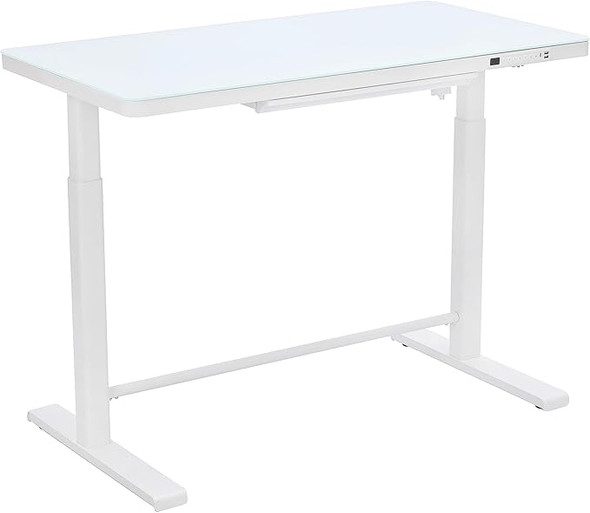 UNCAGED ERGONOMICS RISE UP GLASS ELECTRIC STANDING DESK ADJUSTABLE HEIGHT WHITE