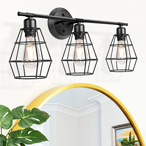 SHINE HAI 3-LIGHT INDUSTRIAL BATHROOM VANITY LIGHTS W200004P3 - BLACK