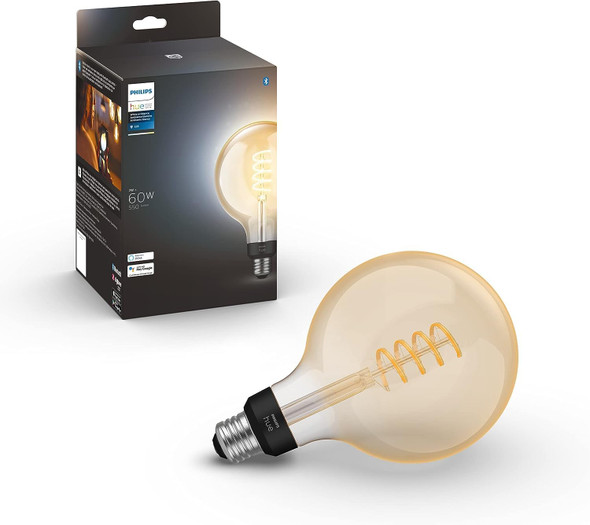 Philips Hue Smart 60W G40 Filament LED Bulb, White Ambiance Warm-to-Cool Light