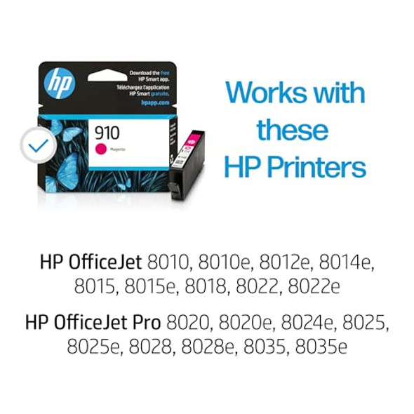HP 910 MAGENTA INK INSTANT INK HP PRINTERS WORKS WITH PRINTER SERIES 3YL59AN New