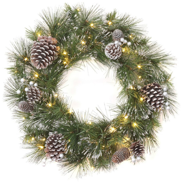 NATIONAL TREE COMPANY LED WHITTER PINE ARTIFICIAL WREATH - SILVER
