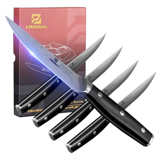 PIKLOHAS STEAK KNIVES SET OF 4, 4.5", GERMAN/SHARPED EDGE - BLACK New