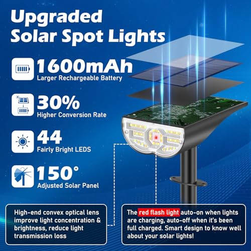 TOBUSA SOLAR SPOT LIGHTS OUTDOOR 5 MODES 44LEDS BRIGHT LANDSCAPE 2 PACK BLACK