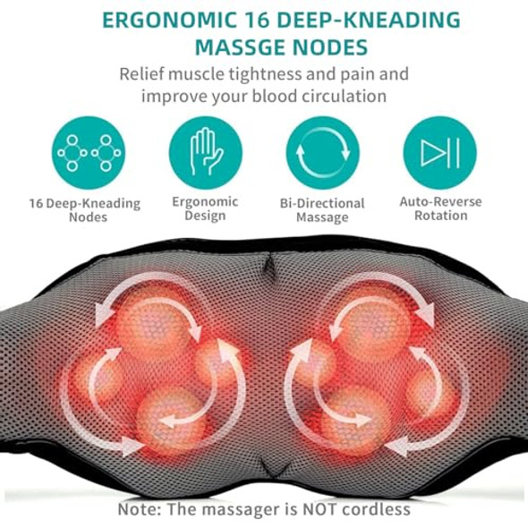 NEKTECK SHIATSU NECK BACK MASSAGER HEAT ELECTRIC DEEP KNEADING - BLUE