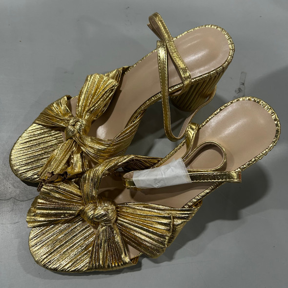 MICIFA WOMEN'S BOW KNOT ANKLE STRAP OPEN TOE HIGH BLOCK SANDAL - SIZE: 40 - GOLD