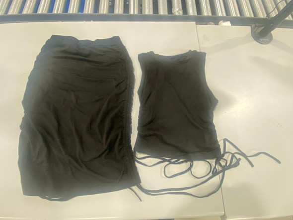 MILUMIA WOMEN DRAWSTRING SIDE CROP TANK TOP,BODYCON MINI SKIRT SET - S - BLACK