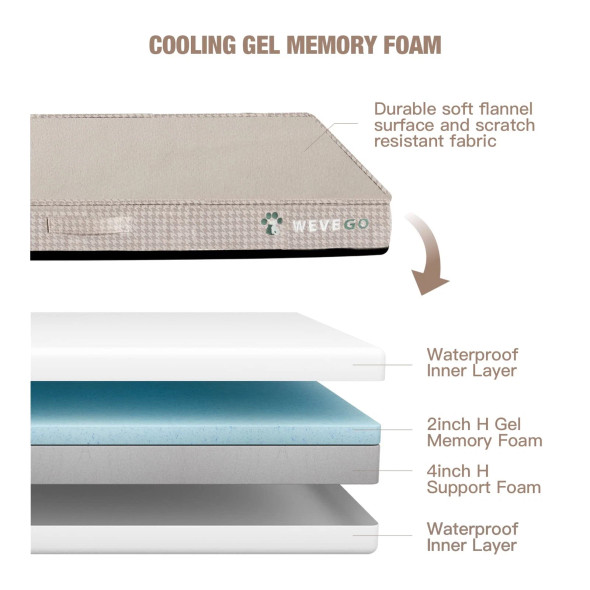 WEVEGO DOG BED REMOVABLE WASHABLE COVER GEL MEMORY FOAM SPONGE 2-LAYER - BEIGE