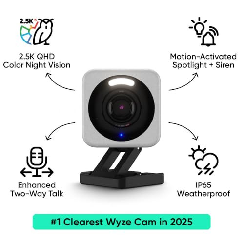 WYZE CAM V4 LATEST MODEL 2.5K AI SECURITY CAMERA INDOOR/OUTDOOR WYZEC4 - GRAY