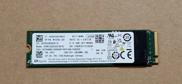 SK HYNIX 512GB M.2 BC711 NVME 80MM SSD - GREEN