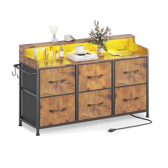 LEADPRO DRESSER FOR BEDROOM WITH 6 DRAWERS - RUSTIC BROWN