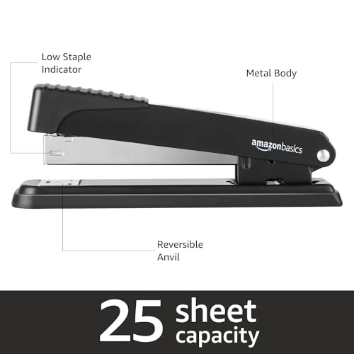 AMAZON BASICS FULL-STRIP METAL OFFICE DESKTOP STAPLER 20 SHEET 3 PACK BLACK