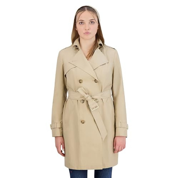 357MC876 COLE HAAN WOMENS DOUBLE BREASTED TRENCH COAT, SIZE M - KHAKI New