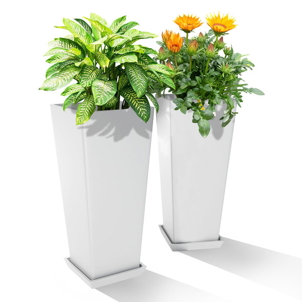 YESUNEED 24" TALL PLANTERS SET OF 2 OUTDOOR INDOOR USE TAPERED FLOWERPOTS WHTE