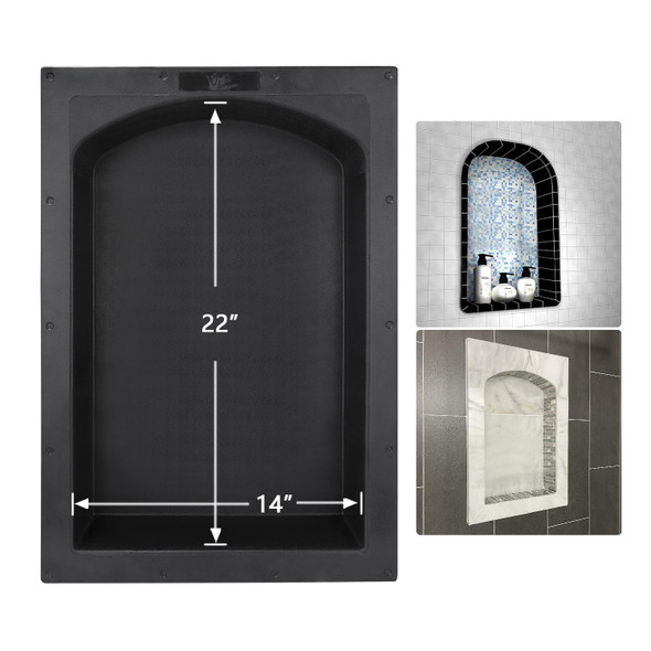 UNI-GREEN RECESSED SHOWER NICHE ARCH TOP SINGLE SHELF 17X25 UGARN101 - BLACK