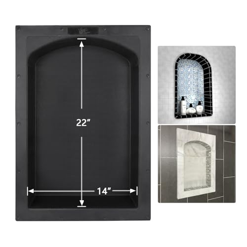UNI-GREEN RECESSED SHOWER NICHE ARCH TOP SINGLE SHELF 17X25 UGARN101 - BLACK