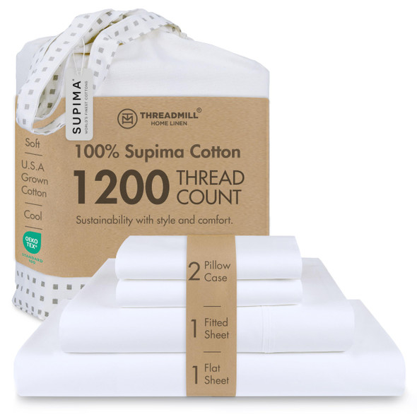 Threadmill 100% American Certified Supima Cotton Sheets King Size - 1200 Count New