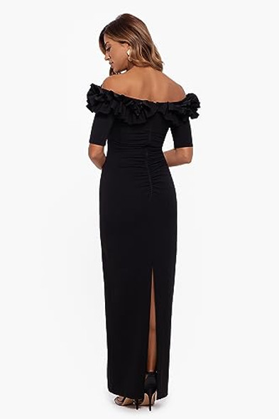 3856X XSCAPE WOMENS LONG OFF THE SHOULDER SCUBA CREPE DRESS SIZE 14 BLACK New