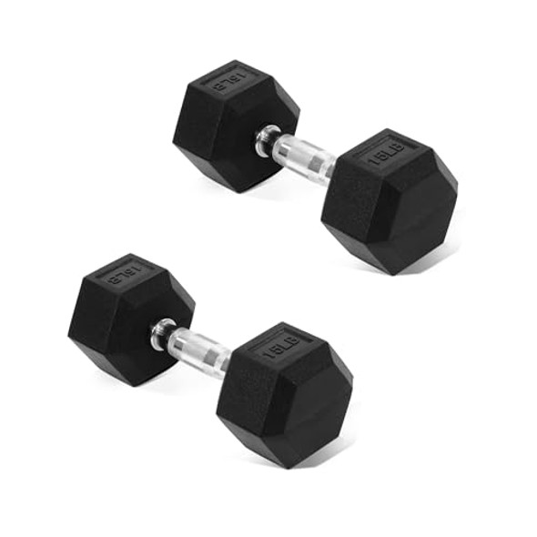 FITVIDS RUBBER ENCASED HEX DUMBBELL,HAND WEIGHTS,15 LBS - BLACK/SILVER
