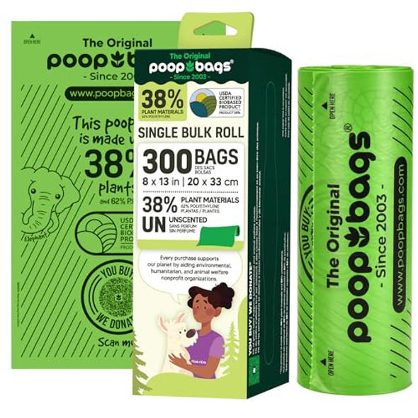 310PB929 POOPBAGS THE ORIGINAL POOPBAGS SINGLE ROLL OF 300 BIOBASED - GREEN New