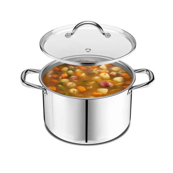 BAKKEN- Swiss Stainless Steel Stockpot with Tempered Glass Lid 5 Quart New