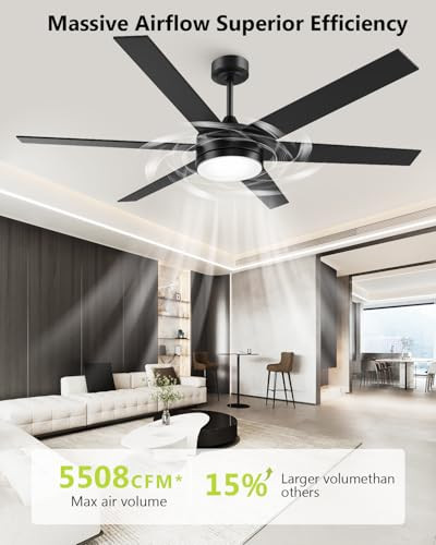 VACZON 60 INCH CEILING FANS WITH LIGHTS AND REMOTE VZA01A122 - BLACK