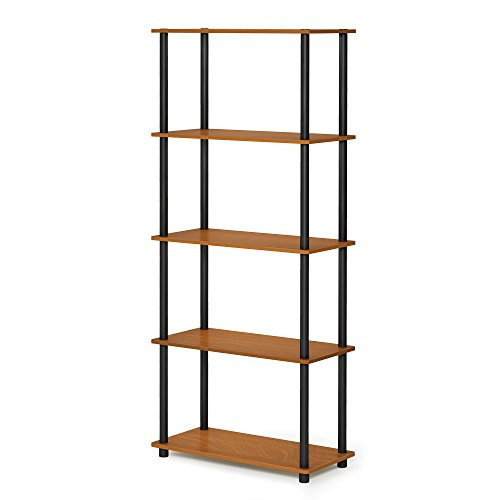 FURINNO TURN-N-TUBE STORAGE SHELVES 5-TIER BOOK SHELF 17091LC/BK - CHERRY/BLACK