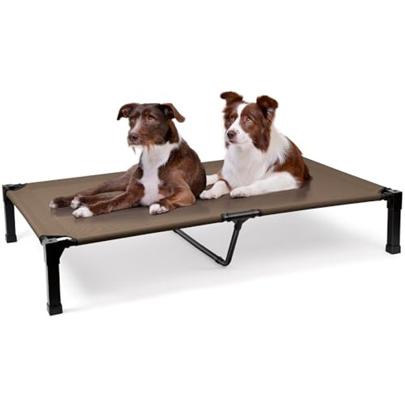 HEEYOO ELEVATED DOG BED, COOLING RAISED PET COT - BROWN