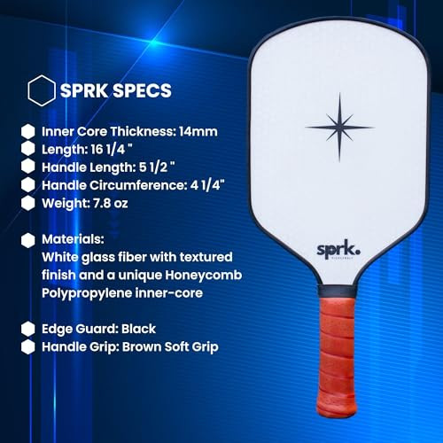 SPRK Fiber Glass Pickleball Paddle with Textured Surface - WHITE/BROWN New