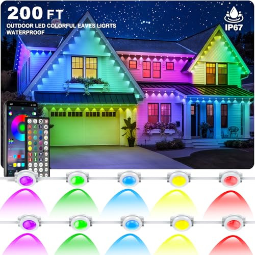 INZIDOL PERMANENT OUTDOOR LIGHTS 200FT RGB EAVE LIGHT WATERPROOF LIGHTING