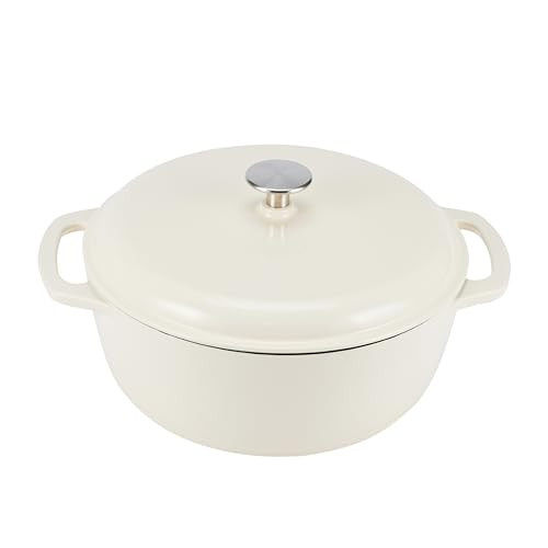 AMAZON BASICS CAST IRON DUTCH OVEN POT WITH LID ENAMELED ROUND 6-QUART - WHITE
