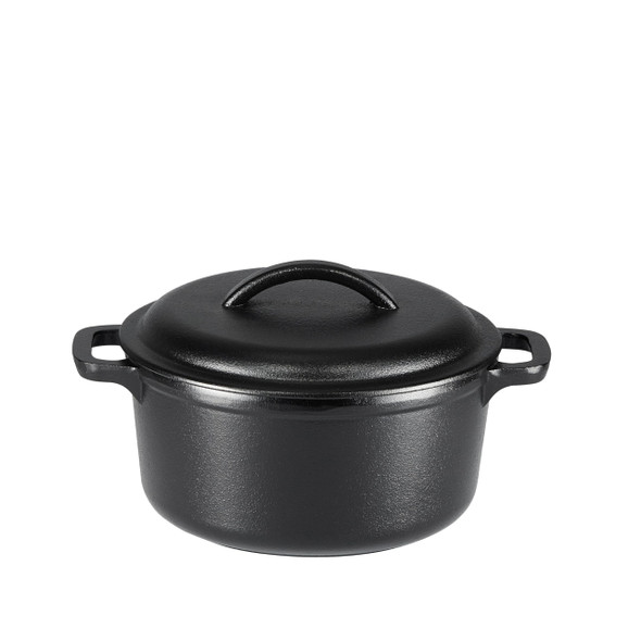 AMAZON BASICS ROUND PRE-SEASONED CAST IRON DUTCH OVEN POT, 2QT, KA2QT - BLACK
