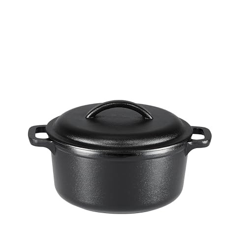 AMAZON BASICS ROUND PRE-SEASONED CAST IRON DUTCH OVEN POT, 2QT, KA2QT - BLACK