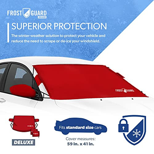 FrostGuard Deluxe | Full-Coverage Car Windshield Cover, 41 x 59 Inches - Crimson