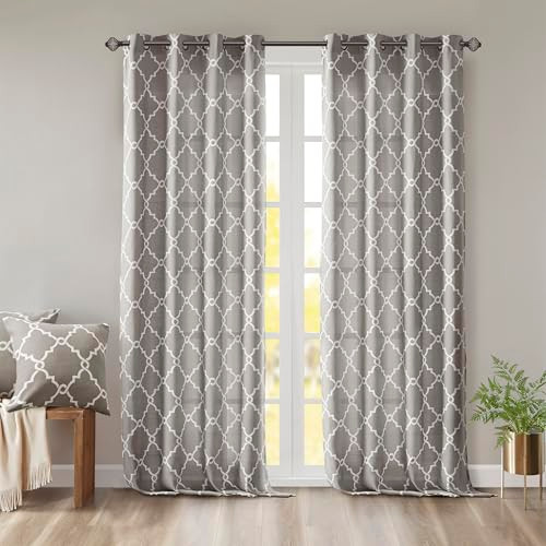 MADISON PARK SARATOGA WINDOW CURTAIN LIGHT FILTERING PRINT 1 PANEL - GRAY/WHITE