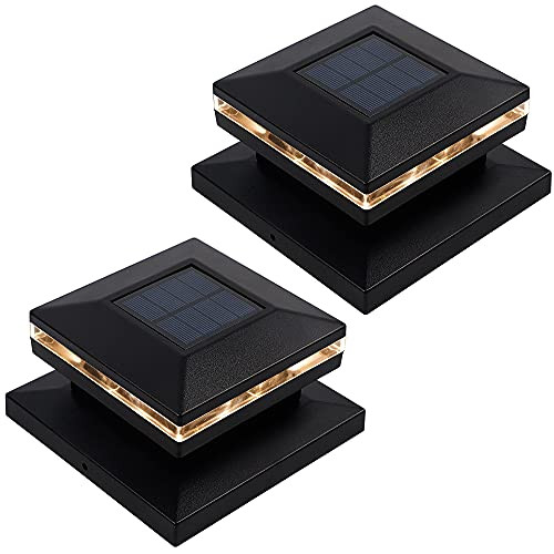MAGGIFT 15 LUMEN SOLAR POST LIGHTS OUTDOOR POST CAP LIGHT 2 PACK - BLACK